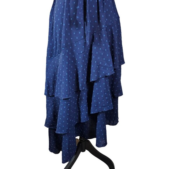 PRETTY GARDEN Womens Swiss Dot Navy One Shoulder Tiered Ruffle Midi Dress Size M - Picture 9 of 12
